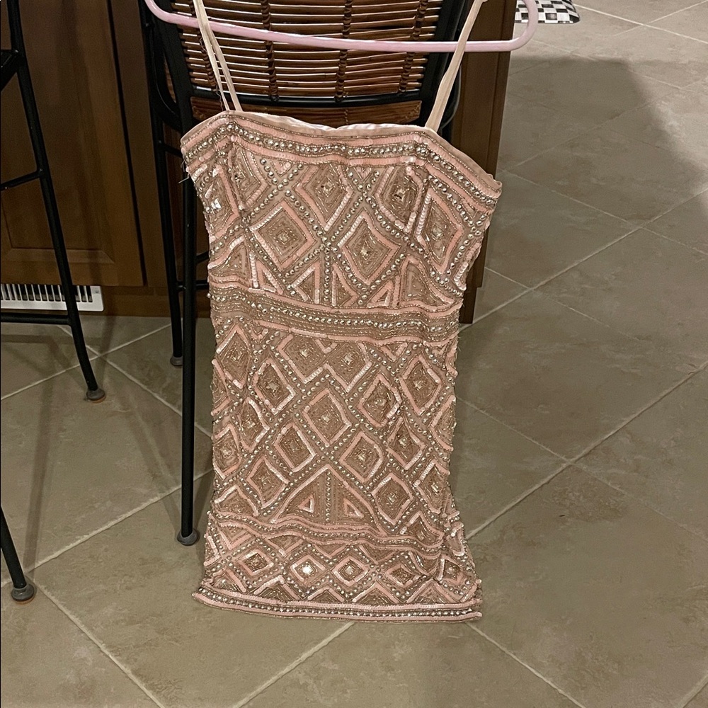 Elegant Pink Beaded Adriana Papell Dress